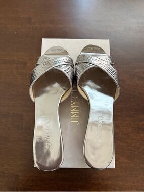 Jimmy Choo Silver Metallic Crisscross Slide